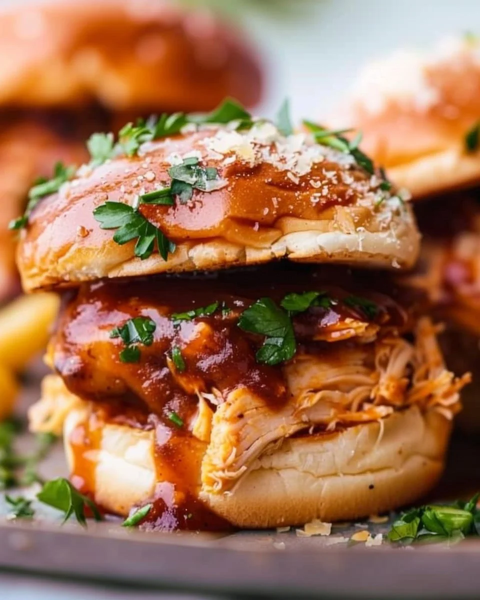 Delicious BBQ Chicken Sliders served on a platter, perfect for gatherings.
