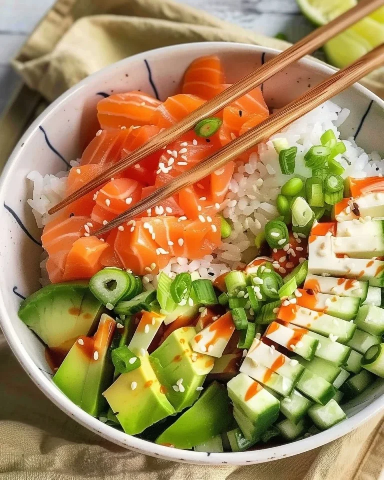 Delicious California Roll in a Bowl without rice, featuring fresh sushi ingredients.