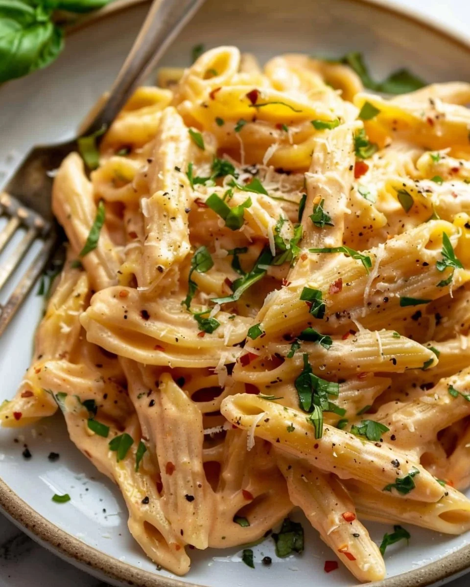 Creamy vegetarian goat cheese pasta dish served in a bowl