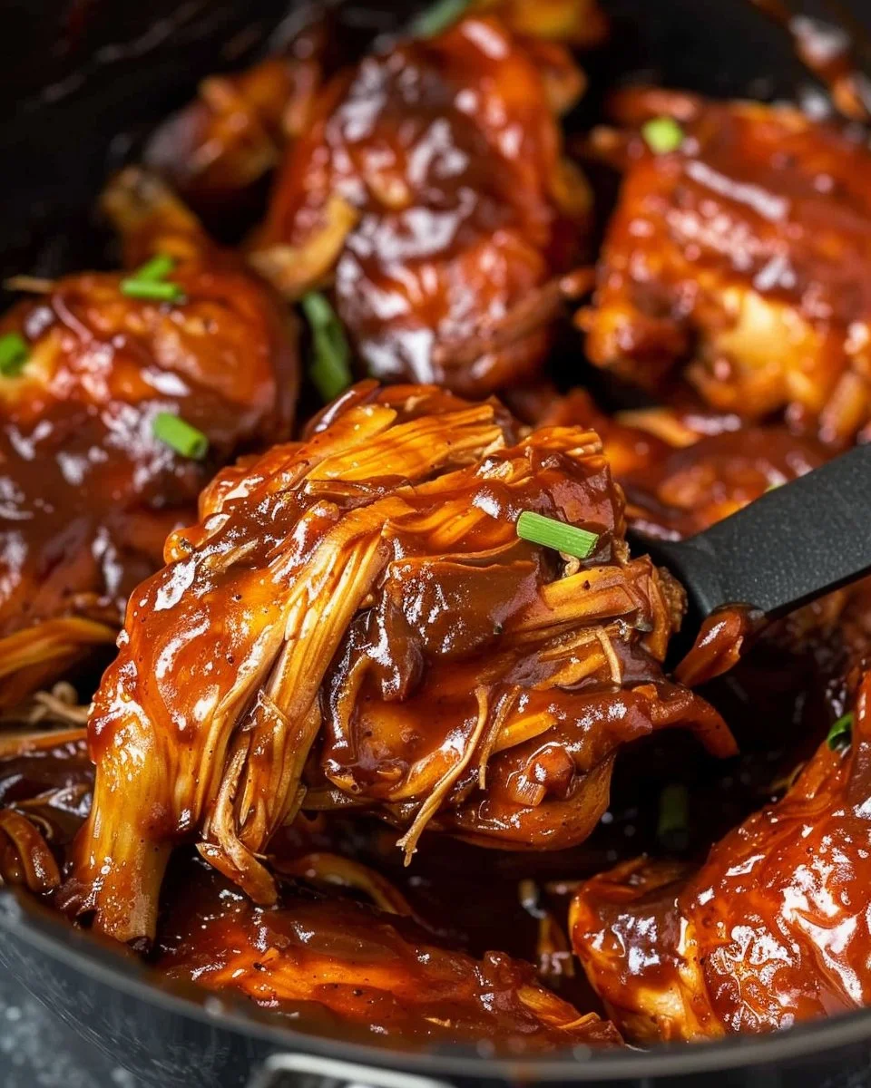 Crockpot BBQ Chicken served with side dishes on a rustic table