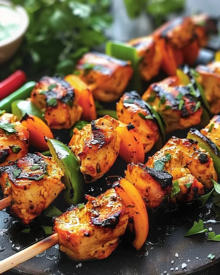 Delicious juicy chicken skewers ready for grilling