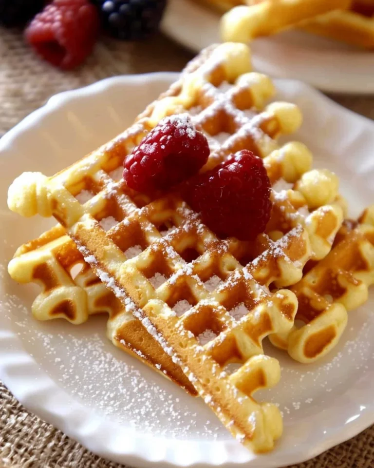 A delicious serving of pencil waffles topped with syrup and fruit