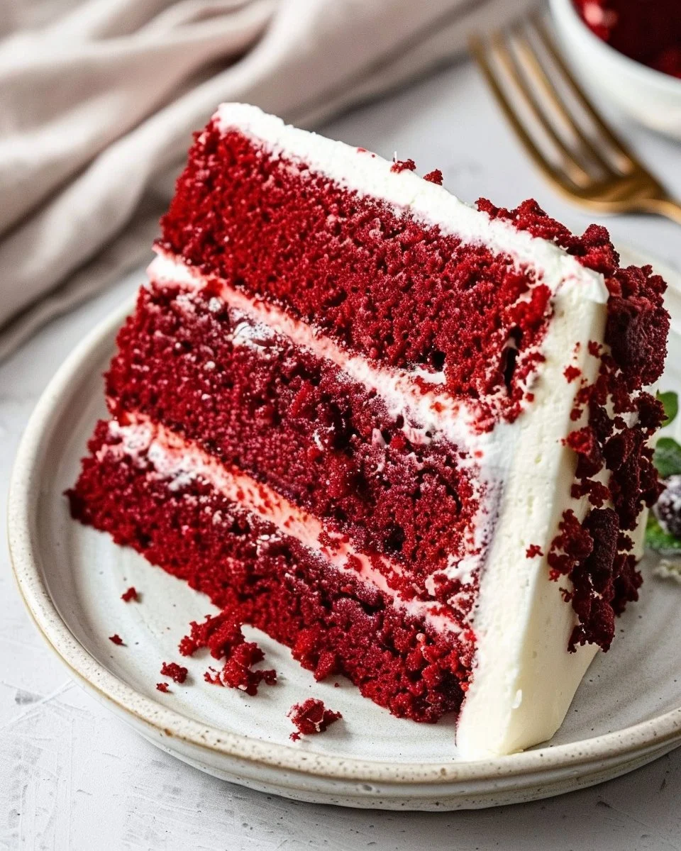 Delicious Red Velvet Cake with creamy frosting and decorative sprinkles
