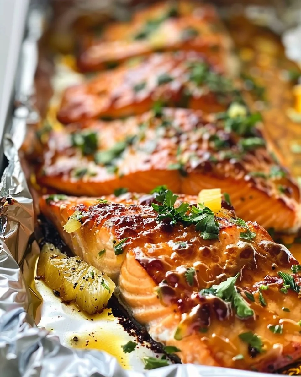 Thai Pineapple Salmon recipe baked in foil for a healthy meal