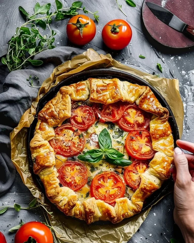 Deliciously baked Tomato Galette with fresh tomatoes and herbs