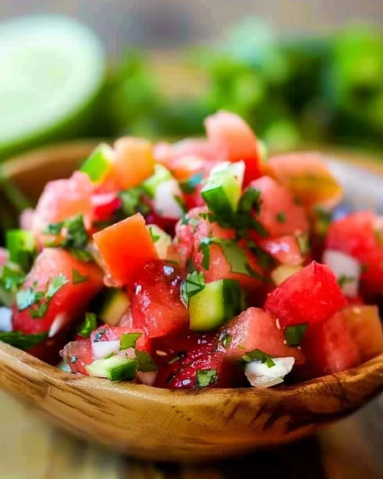 Fresh Watermelon Salsa served in a bowl with colorful ingredients