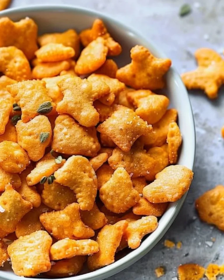 Homemade goldfish crackers on a plate, ready to enjoy.