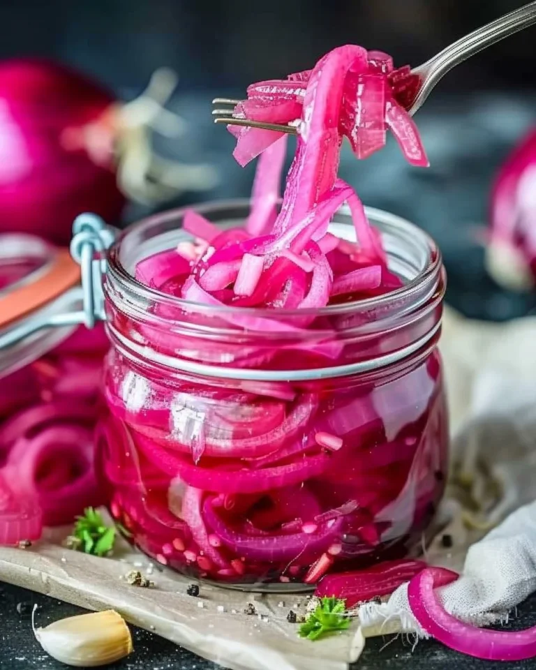 Easy quick pickled red onions in a jar, perfect for enhancing dishes.