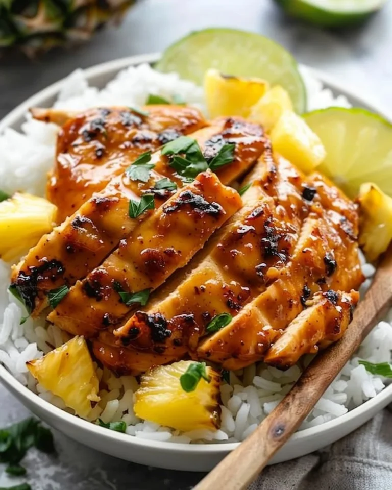 Hawaiian Chicken with Pineapple served on coconut rice