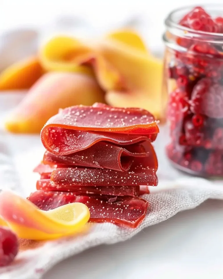 Homemade peach raspberry fruit leather on a parchment paper