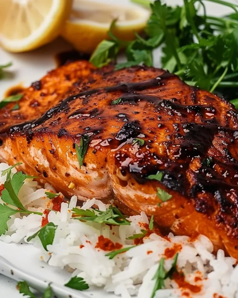 Delicious Jerk Salmon garnished with fresh herbs and spices