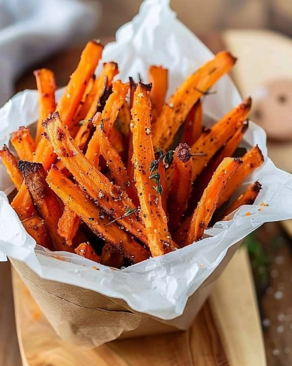 Bowl of crispy carrot fries served with dipping sauce for kids.