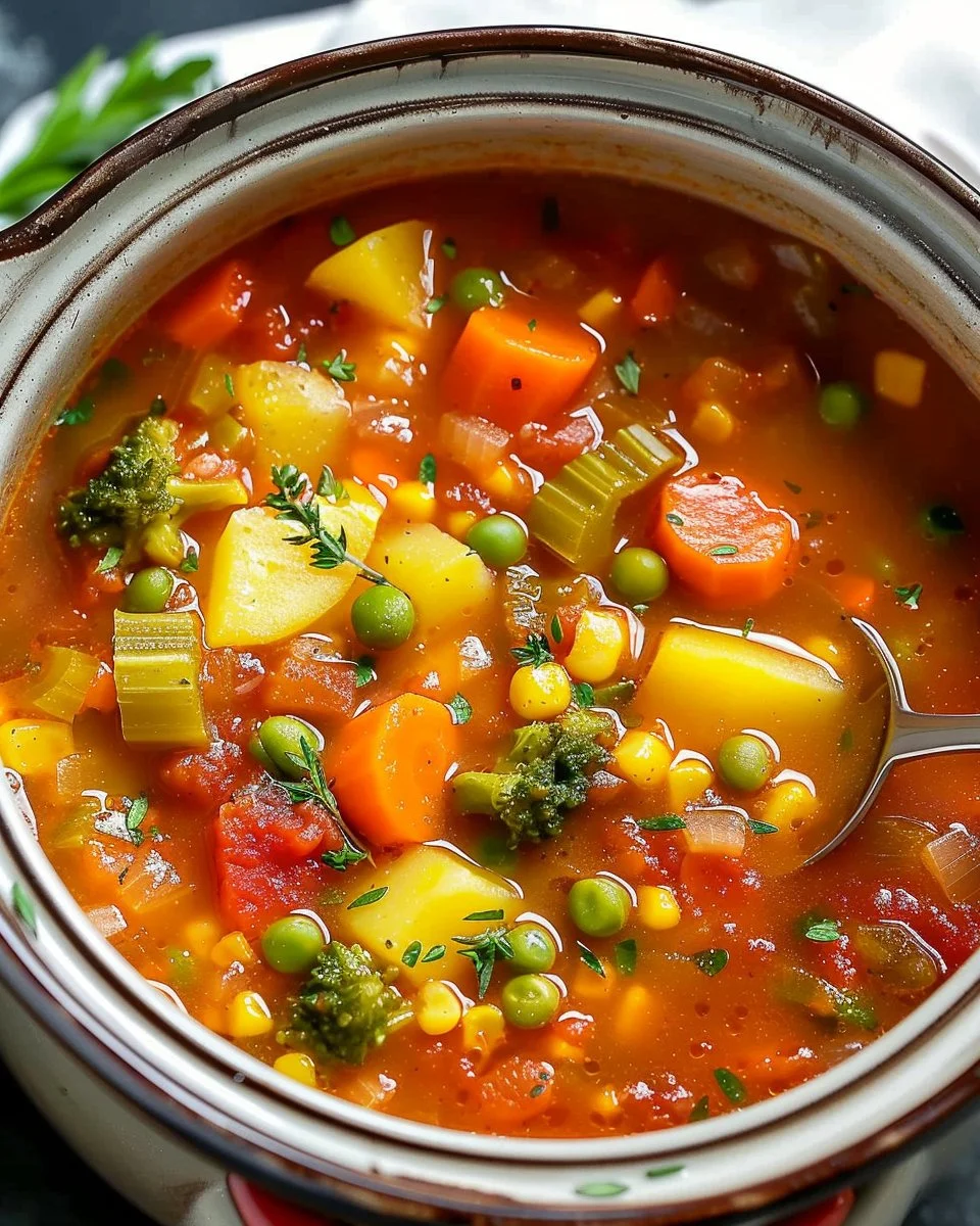 Delicious slow cooker vegetable soup with fresh ingredients and vibrant colors