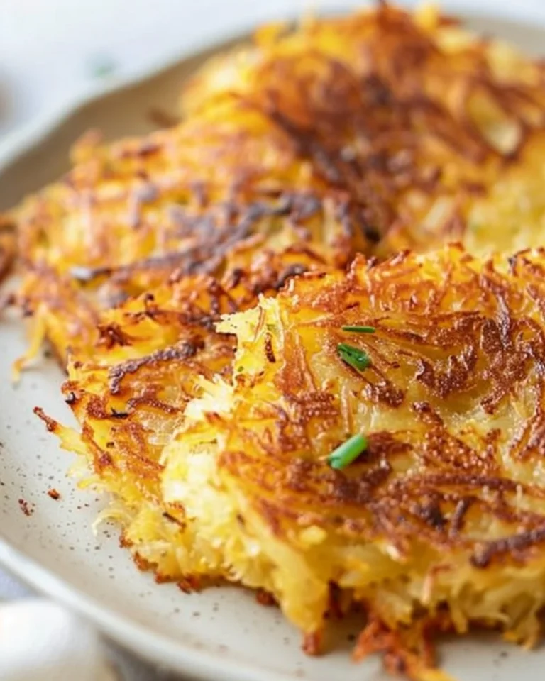 Plate of spaghetti squash hash browns garnished with fresh herbs