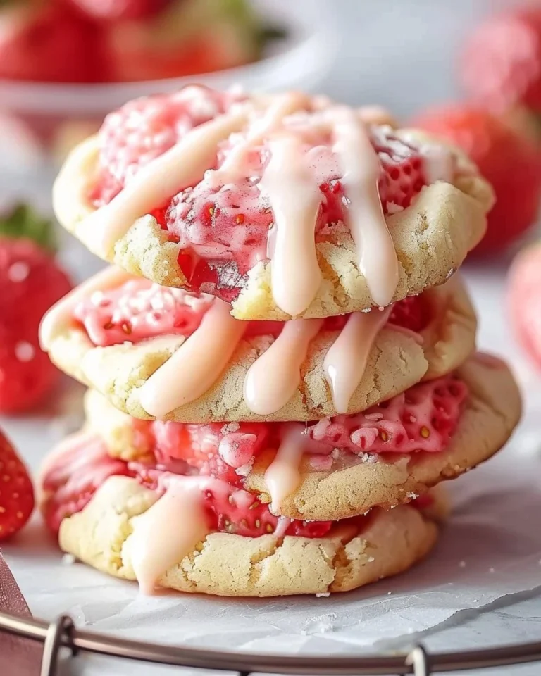 Delicious strawberry cheesecake cookies with fresh strawberries and cream cheese frosting.