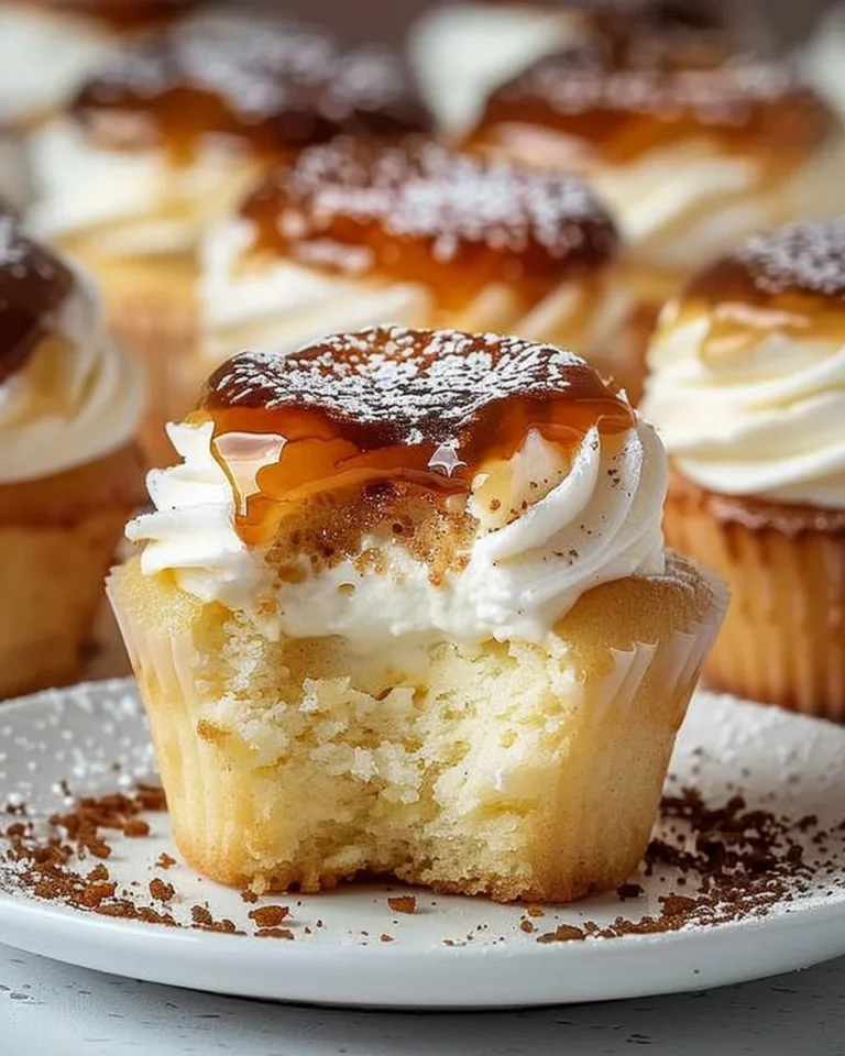 Vanilla Bean Crème Brûlée Cheesecake Cupcakes topped with caramelized sugar.