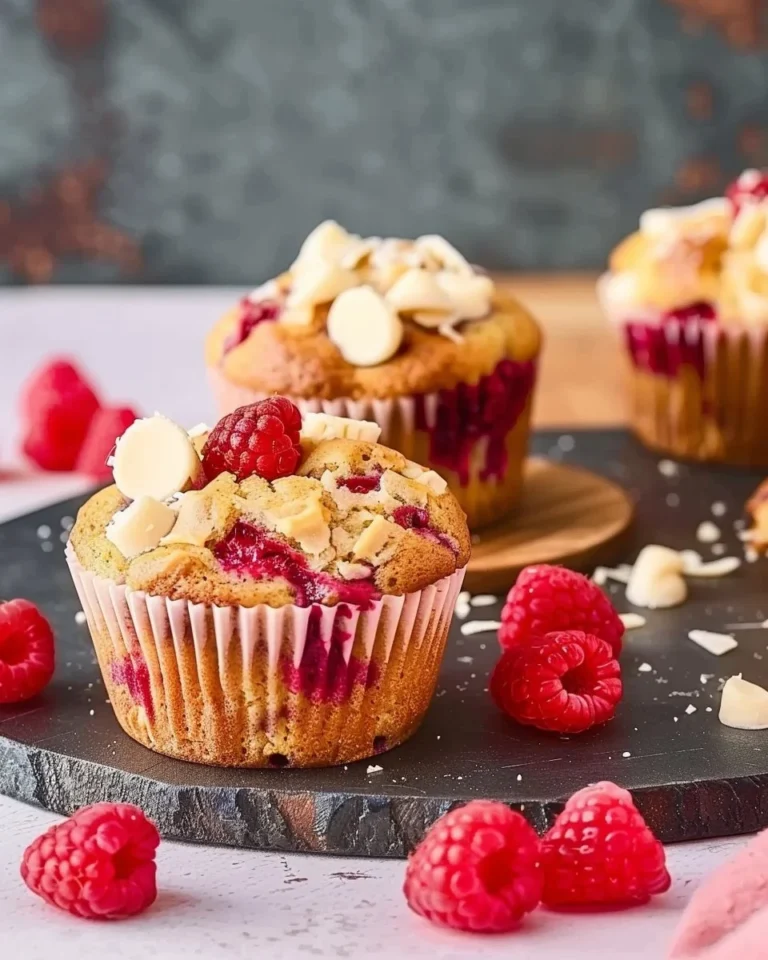 Delicious white chocolate raspberry muffins fresh out of the oven