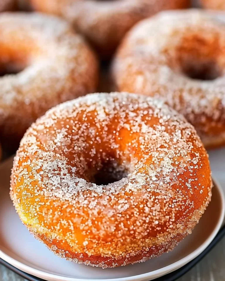 Delicious baked apple cider donuts topped with cinnamon sugar