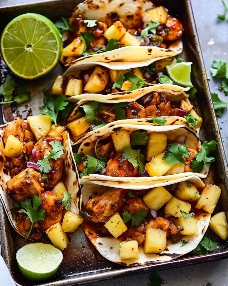 Chipotle Chicken and Pineapple Tacos topped with fresh ingredients
